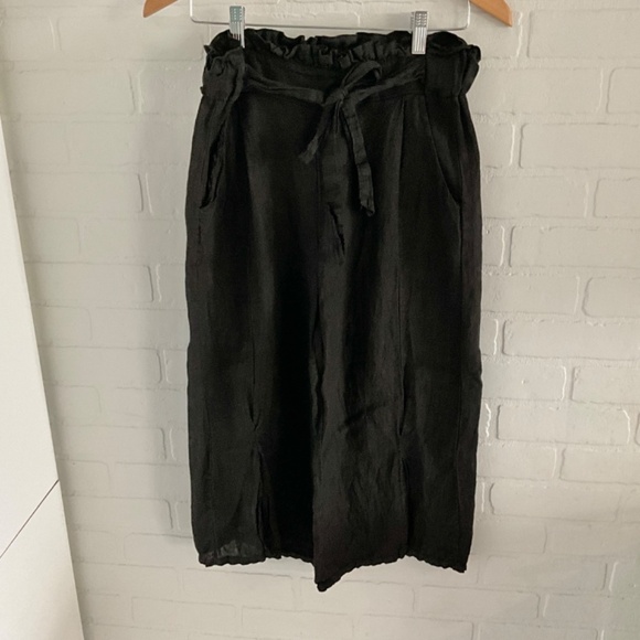 Viola Borghi Linen Pants Baggy Wide leg Parachute Cropped Paper Waist Pockets S - Picture 6 of 16
